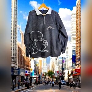 Vintage Doby Platinum Fat Albert Sz L Black Half Zip Sweatshirt